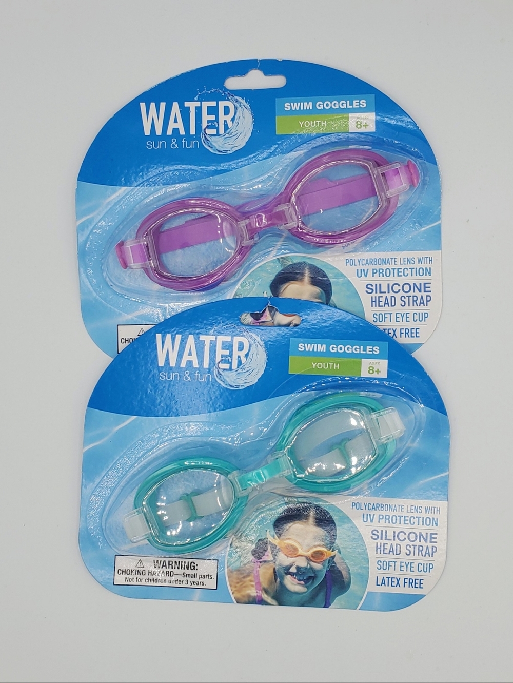 NWT Walgreens Big Kids Swim Goggles Set of 2 Ages 8 and Up Teal and Purple